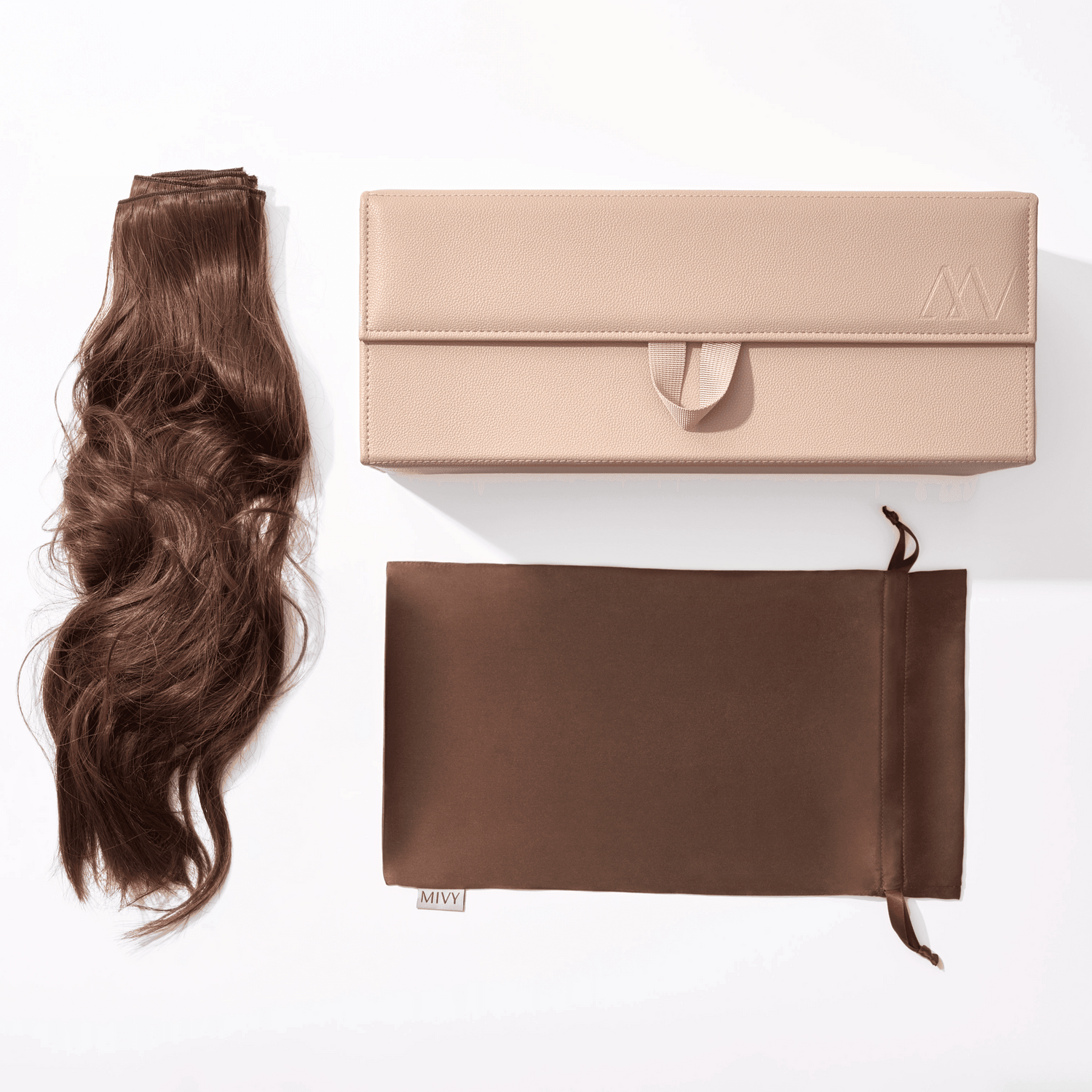 wig extension clip-in hair storage case silk pouch warm ivory rich espresso